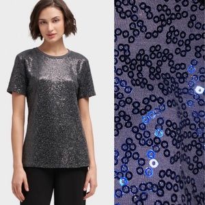 Sold DKNY Sequined Navy T-Shirt TopSize: Small